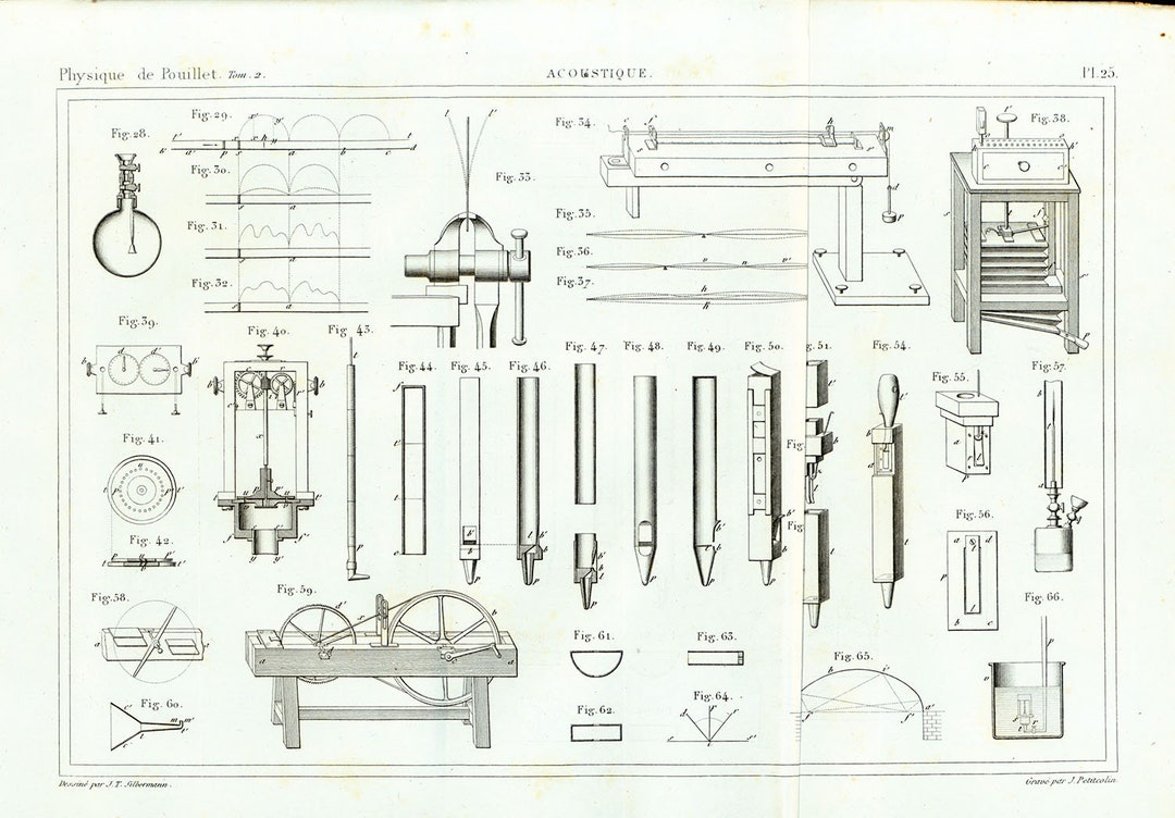 1850 Acoustics Antique Engraving From 19een Cent., Scientific Drawing ...