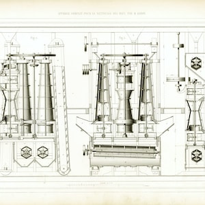 1855 Getreidesilos Plan Antike Gravur Dekor Bäckerei Brotbacken Patent Industrielle technische Veröffentlichung. Armengaud. Paris