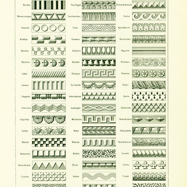 1933 Ornamenti Capitelli Architettura Stile Ordini, Illustrazione Piatto Originale Decorazione Larousse