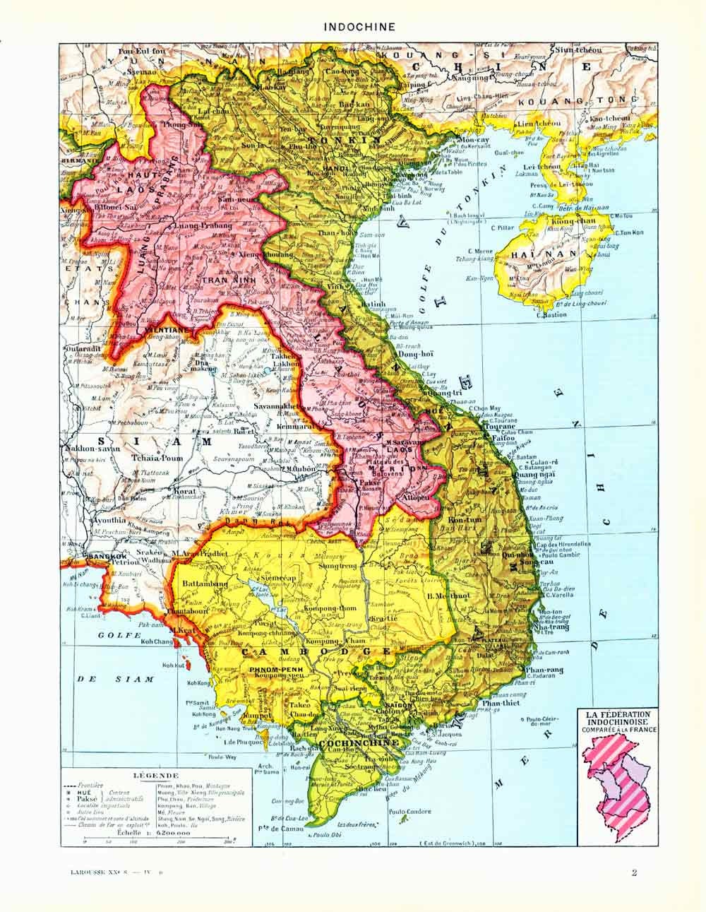 1933 Indochina Map Vietnam French Colonial Empire Original Antique 1933 Indochina Map Vietnam French Colonial Empire Original Antique