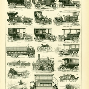 1897 Automobiles Vehicles Cars  Antique Large Size illustration Original Larousse print 115 YEARS OLD