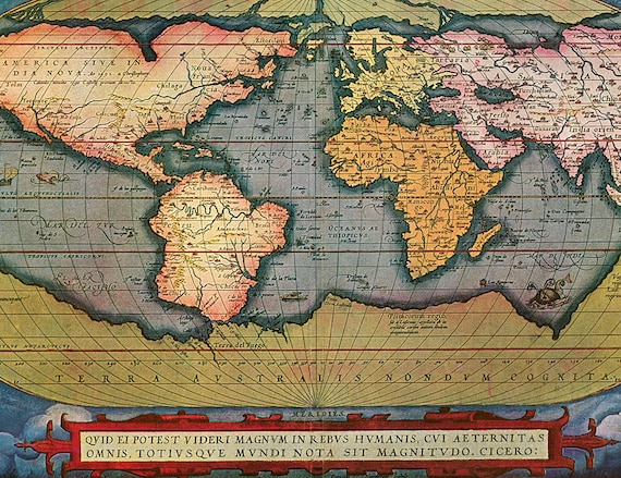 1908年 アブラハム・オルテリウス作 世界地図 原版 古地図 - Etsy 日本 1908年 アブラハム・オルテリウス作 世界地図 原版 古地図 - Etsy 日本