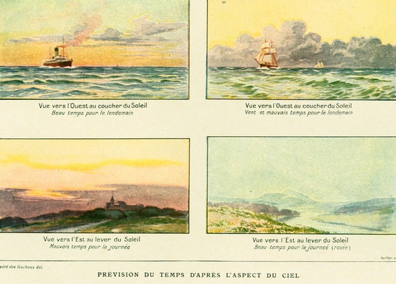 1922 Meteorology Original Antique Larousse Print Scrapbooking Framing Home Decor Wind Snow Tempest Bad Weather