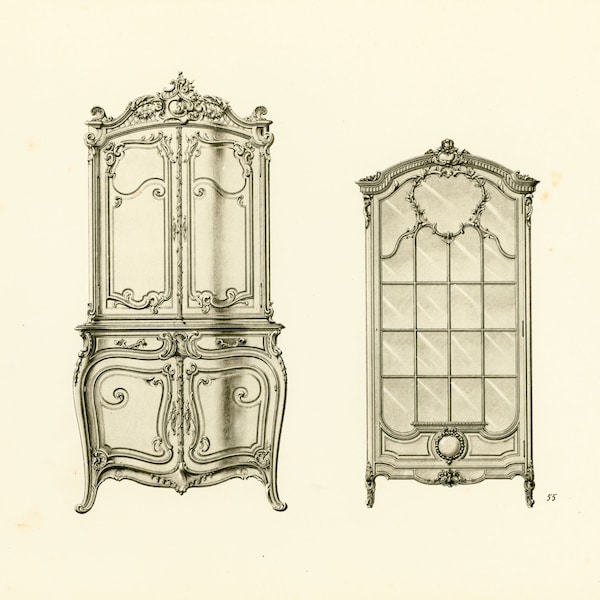 Buffet Vitrine Louis XVI Dessin technique et plans d'exécution pour menuisier, mobilier français 19e style Arts Décoratifs