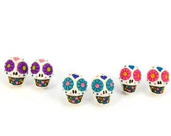 Colorful Sugar Skull Earrings  for Day of the Dead - Dia de los Muertos