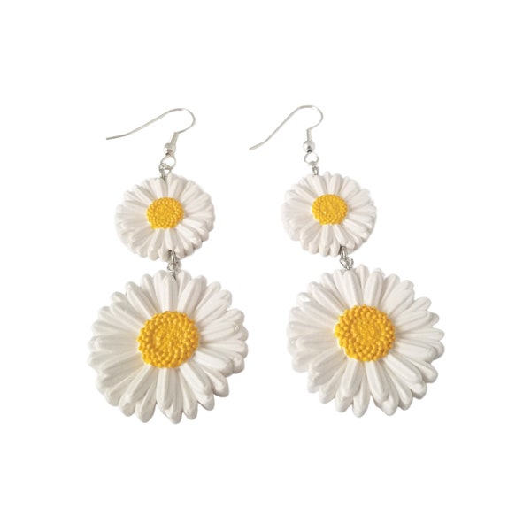 White Double Daisy Earrings, Flowers Earrings, Gift for Her, Gifts for Mom, Cute Earrings, Mothers Day Gift,