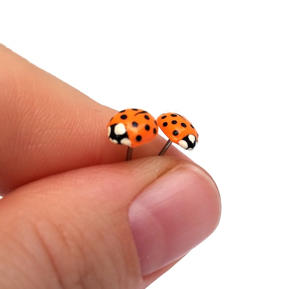 Orange Earrings, Ladybug Earrings, Fun Earrings, Stud Earrings