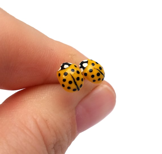 Yellow Ladybug Earrings, Hypoallergenic Earrings for Sensitive Ears, Cute Earrings
