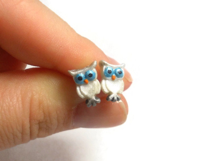 Snowy Owl Earrings made of Polymer Clay