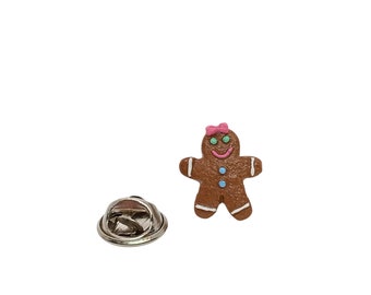 Gingerbread Girl Cookie Pin, Polymer Clay Christmas Stocking Stuffer