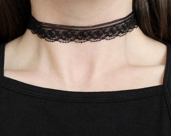 Black lace choker, black floral collar choker lace, black double lace boho necklace