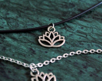 Lotus silver necklace, lotus flower cord choker