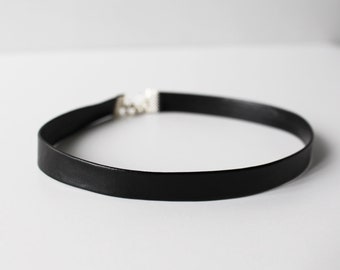 Black leather choker, vegan leather simple minimal collar, gothic grunge necklace, punk leather choker