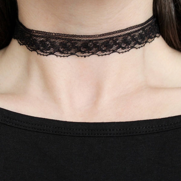 Black lace choker, black floral collar choker lace, black double lace boho necklace