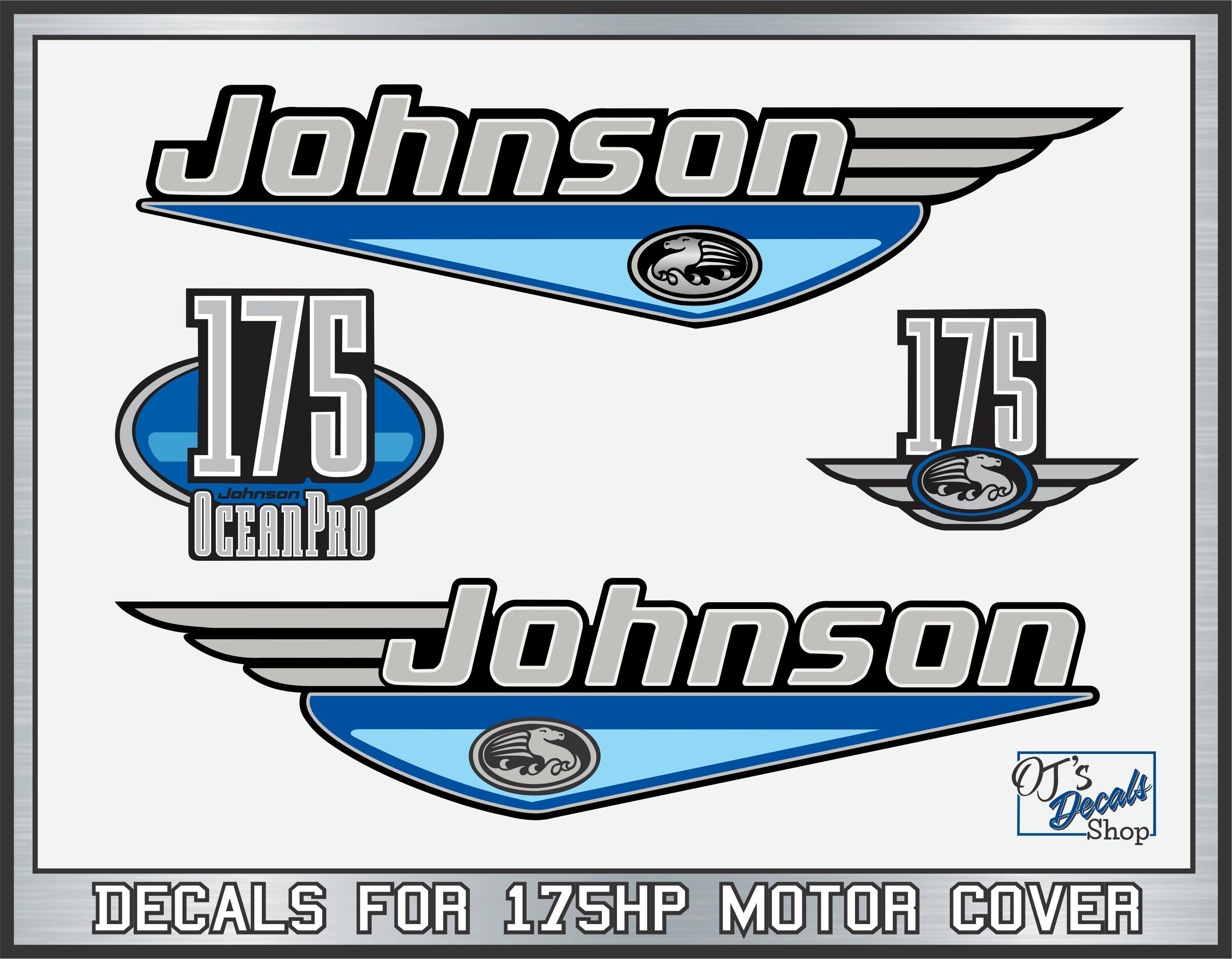 Find JOHNSON 90 Hp - OCEAN PRO - DECAL SET - BLUE - OUTBOARD DECALS In - Foto 4