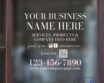 Custom Business Window Decal, Personalized QR Code Sign, Storefront Lettering, Window Decal logo, Signs for Business, Vinyl Decals - Style1
