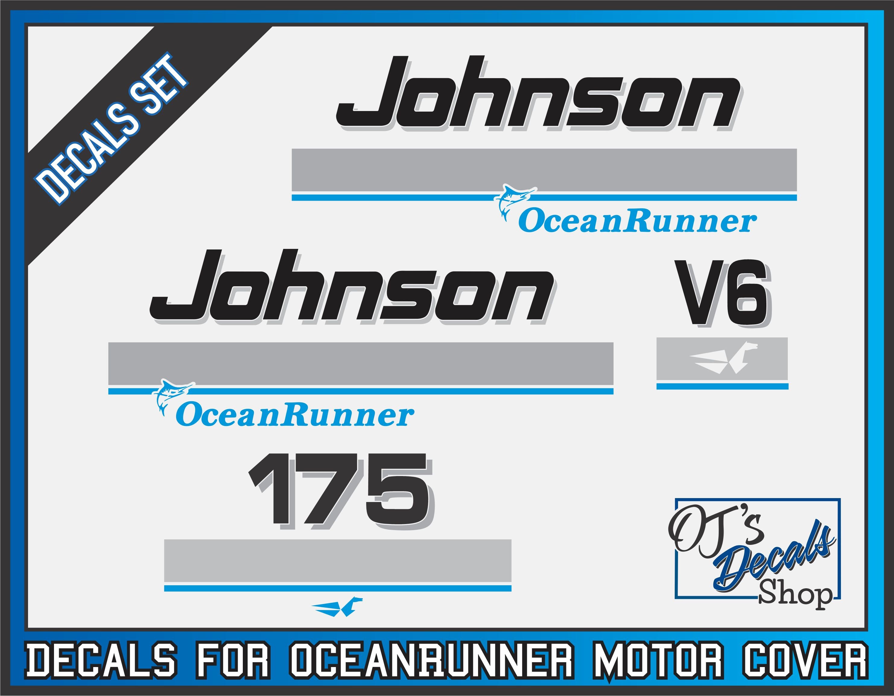 Custom Decal Kit For Johnson OceanPro 70hp Outboard (1999-2000) – Choose Your Color – Discontinued Decals