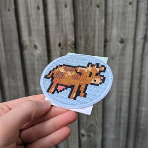 Stardew Valley Cow Sprite Pixel Art Digitally Embroidered Adhesive
