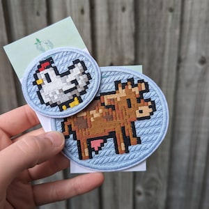 Stardew Valley Cow Sprite Pixel Art Digitally Embroidered Adhesive