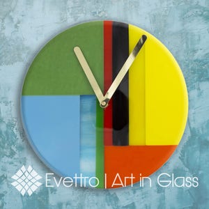 Contemporary "Yellow Pinwheel" Glass Clock