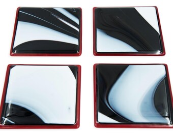 Black and White Collection: Coasters, Set of 4, Red Base.