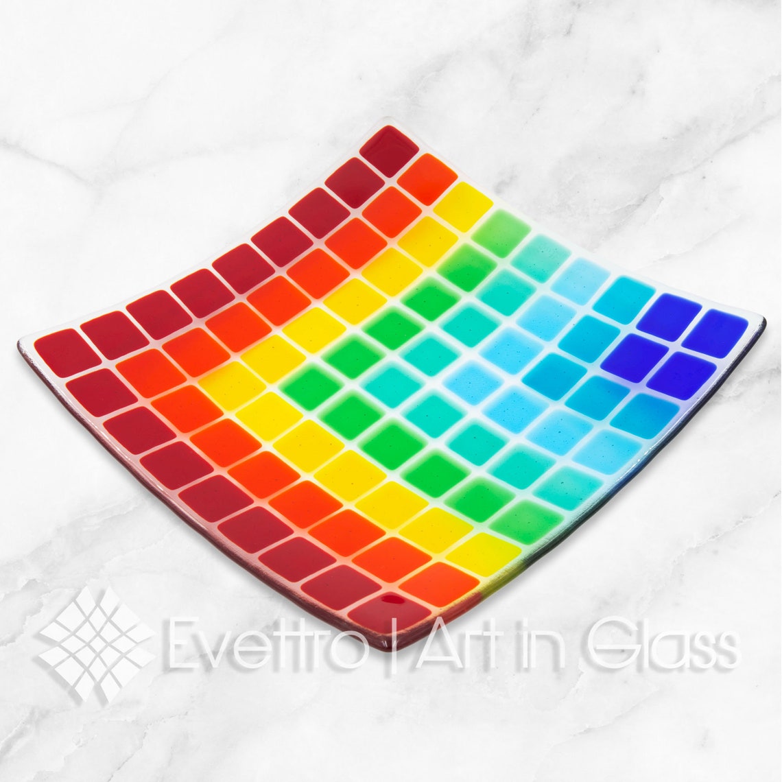 Square Glass Plate Quattro Collection Rainbow Etsy