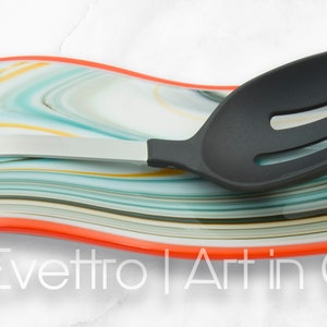 Mid-Century Modern Collection: Swirled Orange Red & Teal Spoon Rest