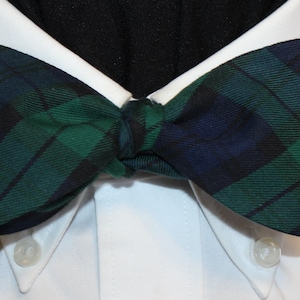 BLACK WATCH Plaid--Handmade bow tie in vibrant fine cotton, Royal Blue, Kelly Green and Black: classic tie for the well-dressed