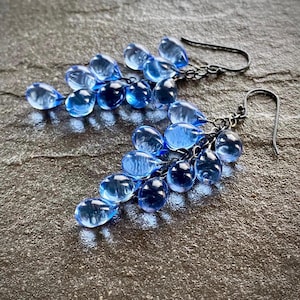 Lampwork Glass Water Drop Earrings: Sterling Silver