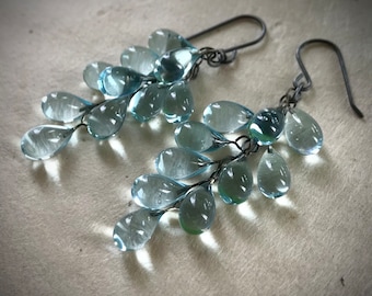 Water earrings, raindrop earrings, glass drop earrings, lampwork water earrings, water drop earrings.