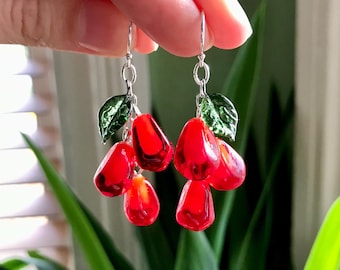 Lampwork Pomegranate Seed Earrings: Sterling Silver, Ruby Glass