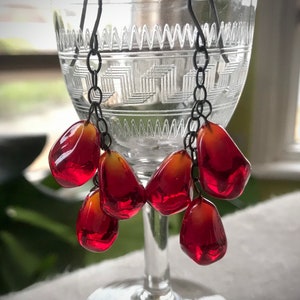 Pomegranate seed earrings, fruit earrings, glass pomegranate seeds, lampwork earrings, sterling silver.