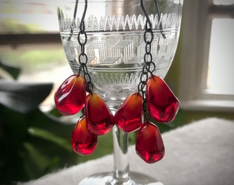 Pomegranate seed earrings, fruit earrings, glass pomegranate seeds, lampwork earrings, sterling silver.