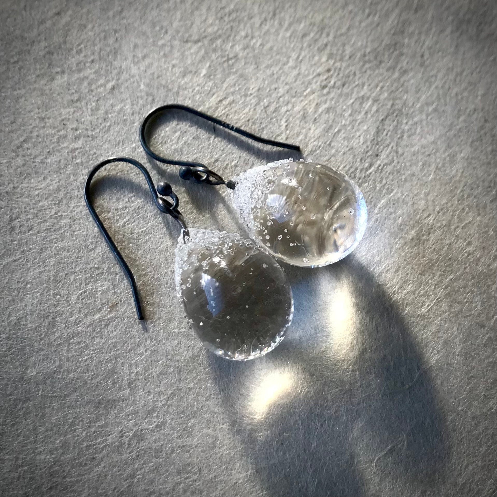 Frosted Dew Drop Earrings Glass Drop Earrings Frosted Water Drop