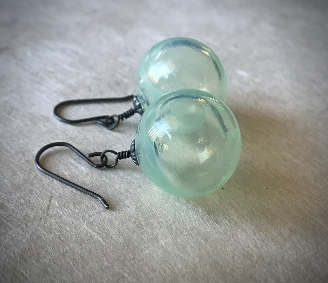 Glass Bubble Earrings Blown Glass Earrings Pale Green Glass Etsy