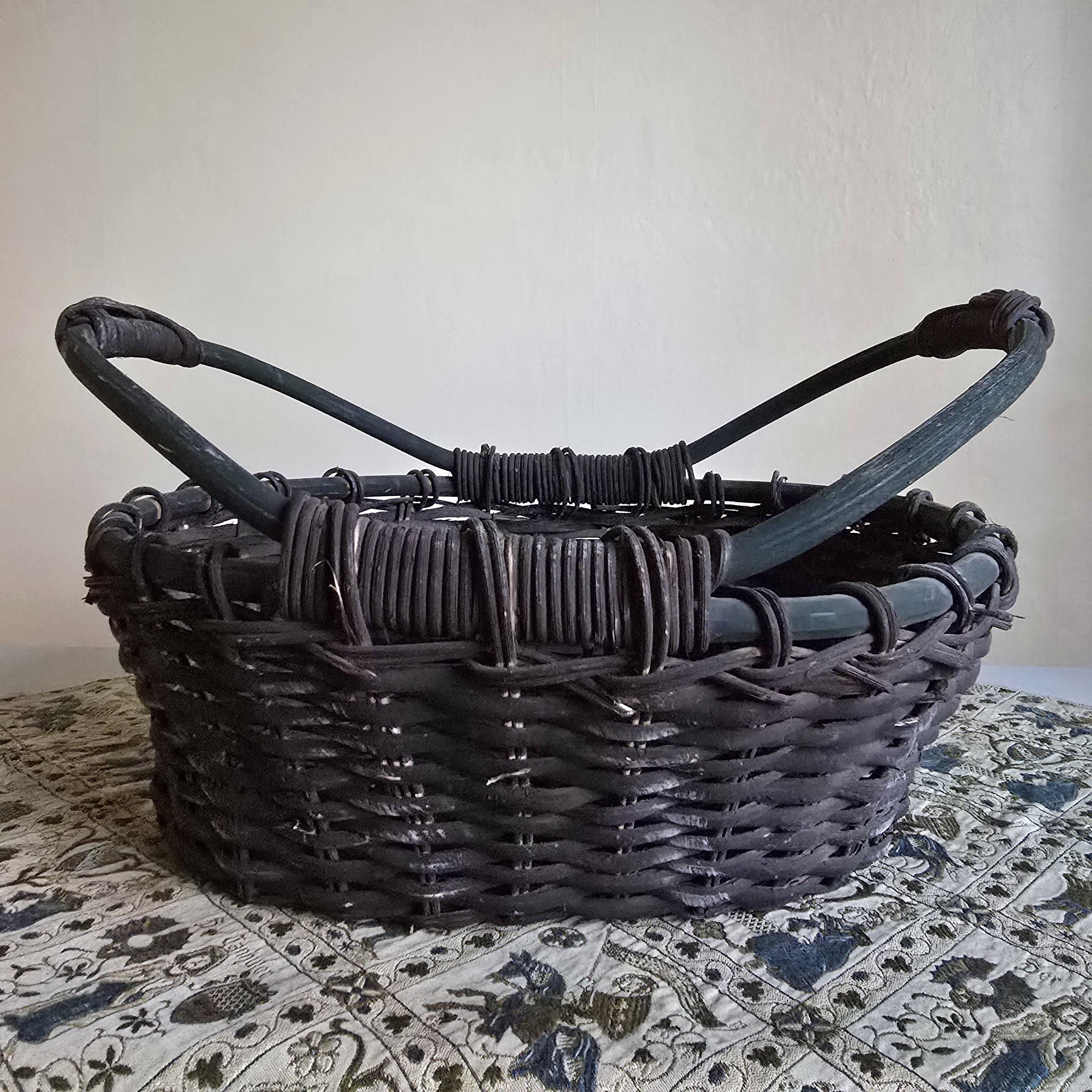 Antique Wicker Basket Two Handles - Etsy