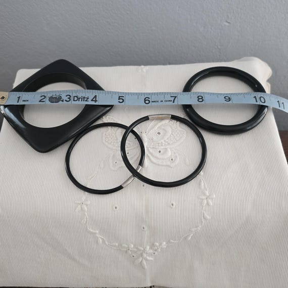 Vintage Black Bakelite Bangle Stack-Wide Rounded … - image 11