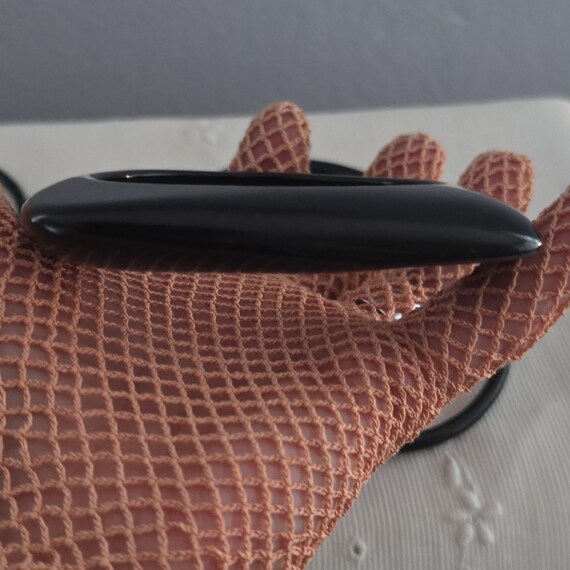 Vintage Black Bakelite Bangle Stack-Wide Rounded … - image 4