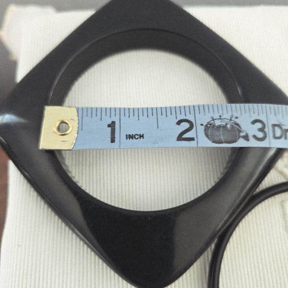 Vintage Black Bakelite Bangle Stack-Wide Rounded … - image 13