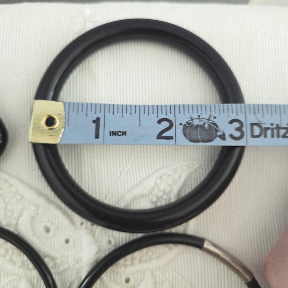Vintage Black Bakelite Bangle Stack-Wide Rounded … - image 12