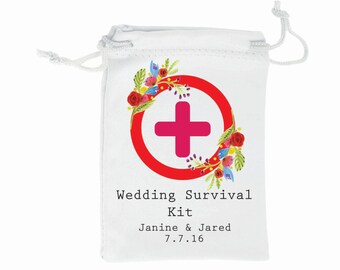 Hangover Kit Wedding Recovery Kit - Customizable Floral Wedding Drawstring Bag