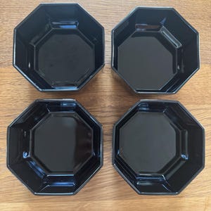 Set 4 Vintage Arcoroc France OCTIME Octagon 8 Sided Solid Black Cereal Bowls
