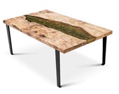 Wooden Coffee Table with Green Epoxy Resin 1st Fathers Day Gift