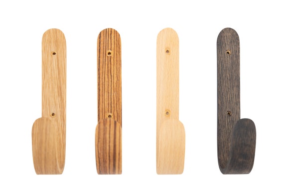 Self-adhesive Oak Wooden Rounded Wall Hooks Sets, Danish Oil