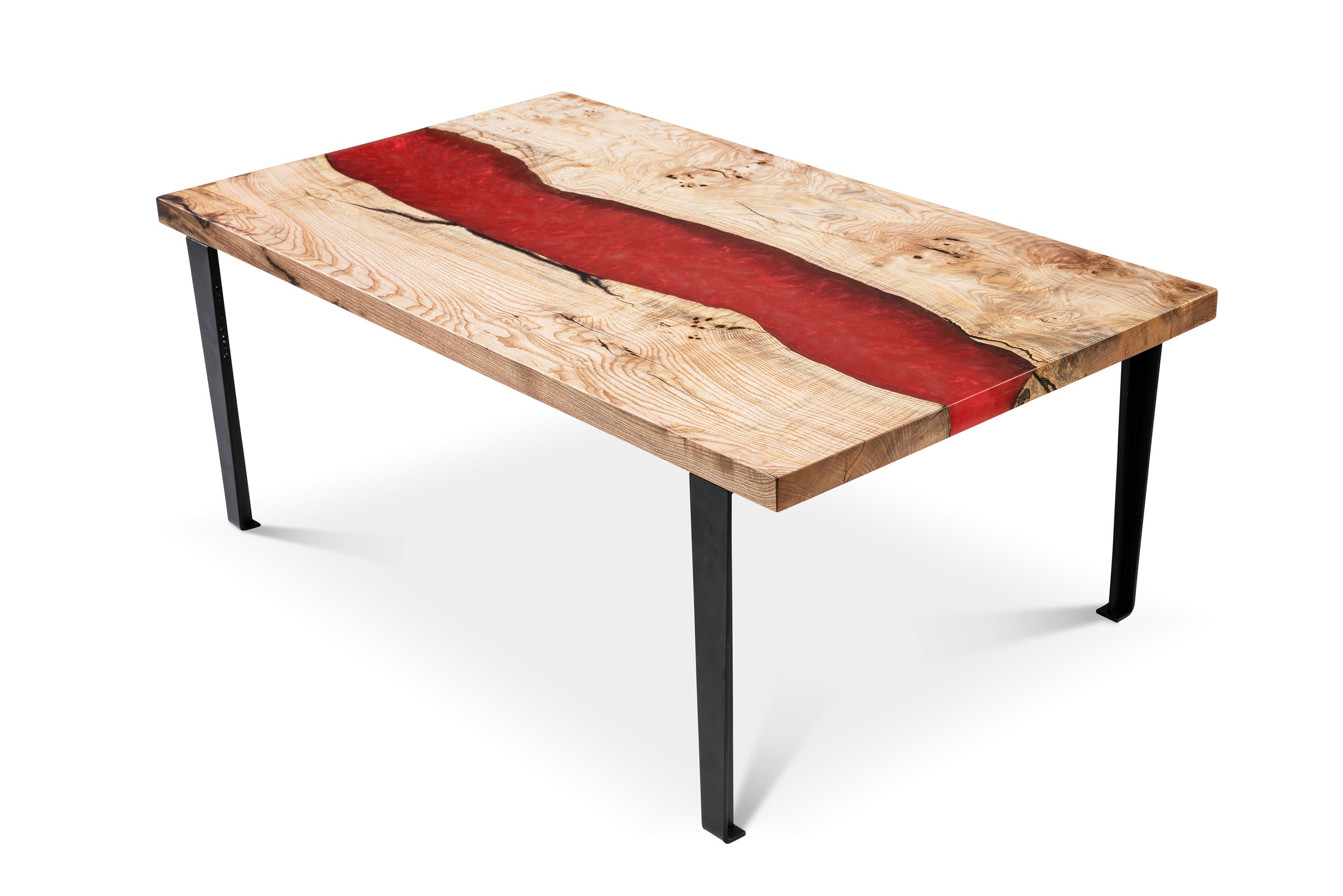 Table Haute Résine Epoxy Rouge | Table en Bois de Frêne Meuble Art Déco Bois Ébéniste Cadeau Crémail