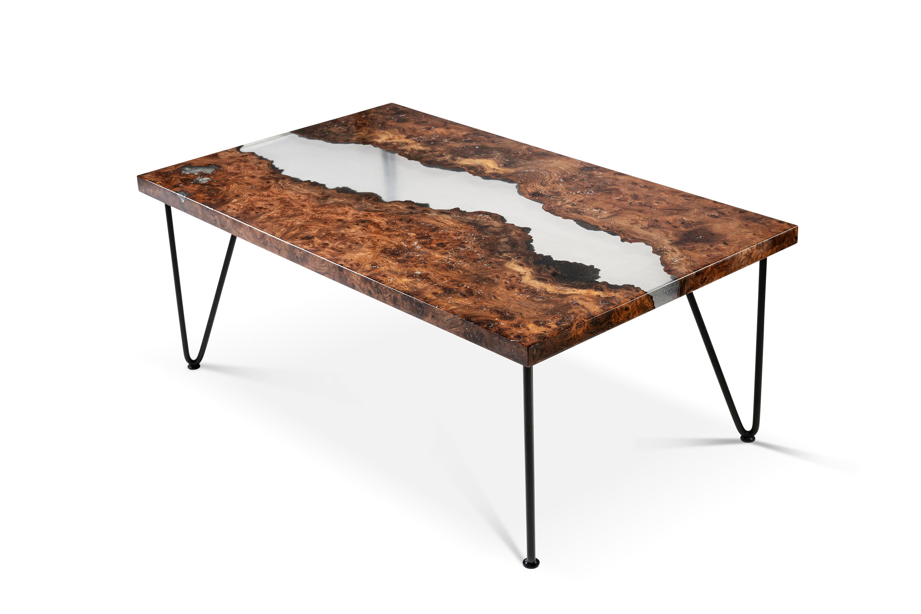 Table Basse Résine Epoxy Transparente | Table Rivière Meuble de Maison en Bois Cadeau Crémaillère, M