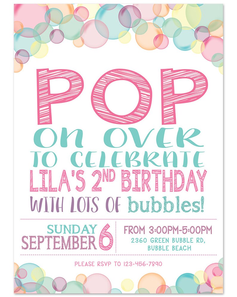 Bubble Theme Birthday Party Invitation 5x7 Etsy