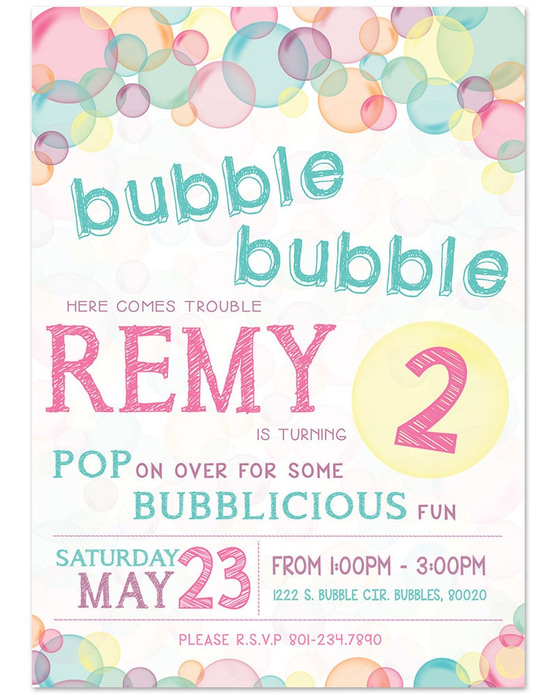 Bubble Theme Birthday Party Invitation 5x7 Etsy