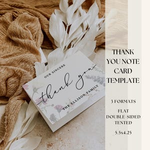 Modèle modifiable de carte de remerciement pour les funérailles | Message d'appréciation commémoratif pour l'été et le printemps des fleurs sauvages | Bricolage, sympathie, deuil, note à distribuer