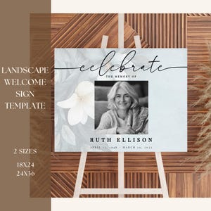 Editable LANDSCAPE Funeral Welcome Sign | Celebration of Life Poster Digital Template | Loving Memory Display | Blue Lily Memorial Design